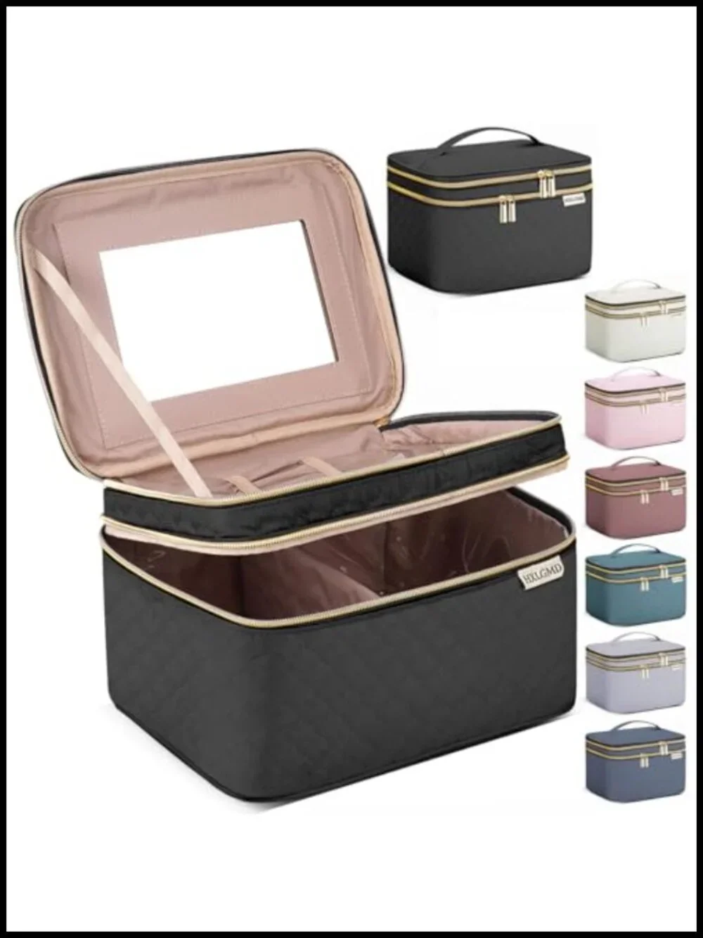 Large Travel Makeup Bag Organizer with Mirror, Double Layer Cosmetic Case,